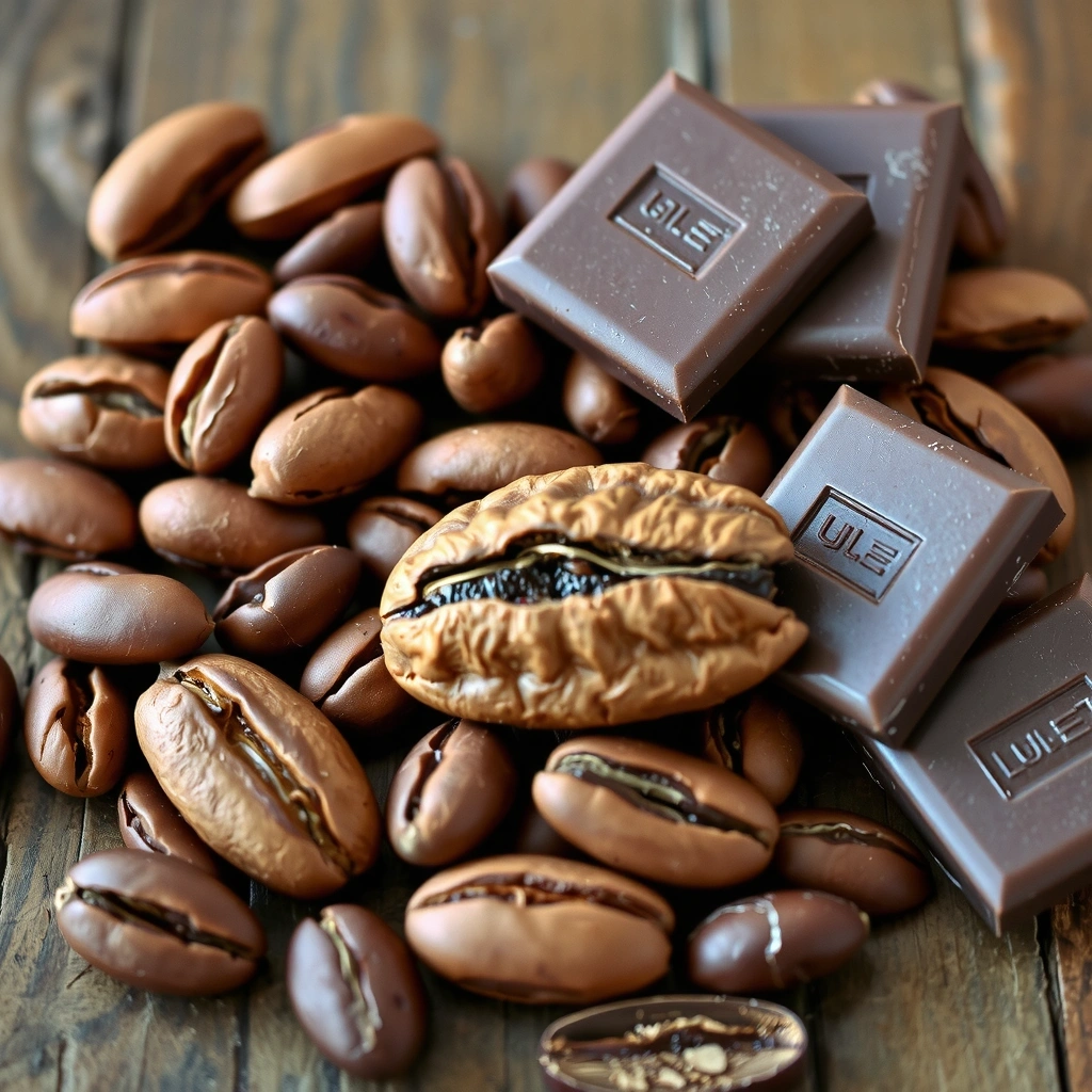 Ziarna kakao i kawałki gorzkiej czekolady