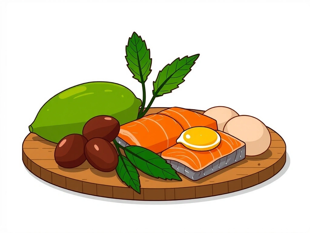 Różne produkty bogate w selen, takie jak orzechy brazylijskie, ryby i jajka, symbolizujące zdrowe odżywianie.