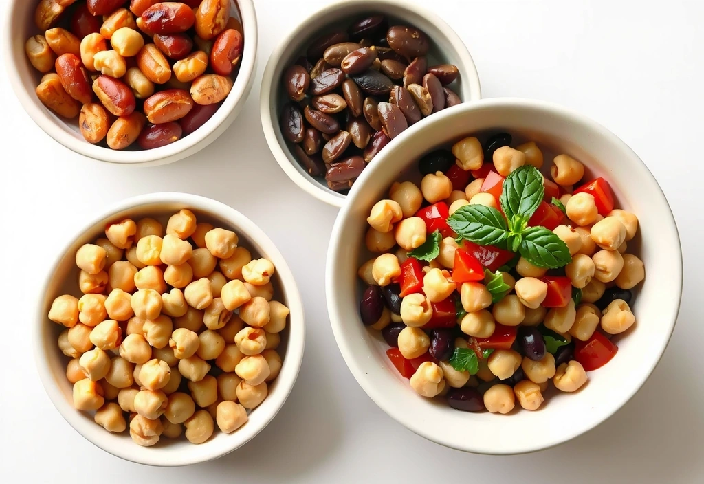 Różne rodzaje roślin strączkowych w miseczkach