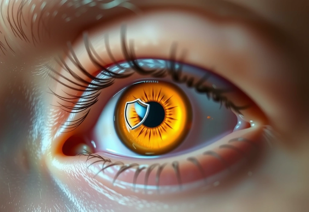 Zbliżenie na zdrowe oko z ochronną tarczą